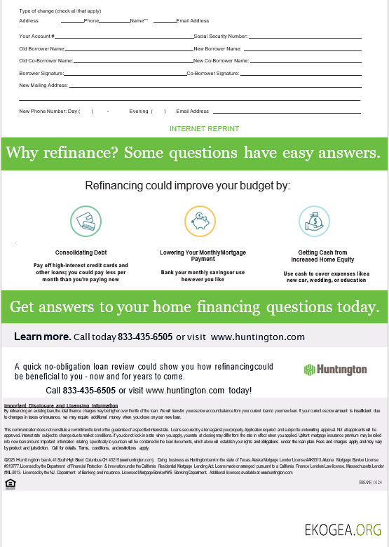 États , Unis Ohio Huntington relevé hypothécaire de la banque aux formats Word et PDF, 3 pages 3 template